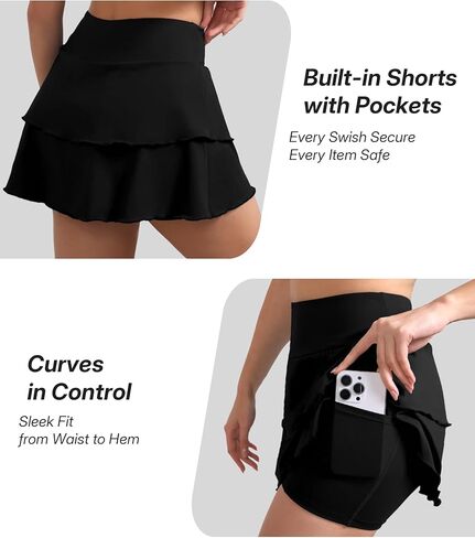Tennis Skirt for Women, Double Ruffle Golf Skirt High Waisted Flowy Athletic Skort with Pockets Workout Pickleball Y2K in Saudi Arabia
