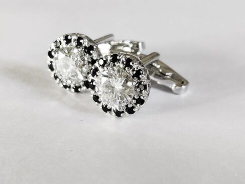 Silver Moissanite Cufflinks 5 Ct Moissanite Engagement Cufflinks 8 mm Round Moissanite Wedding Cufflinks For Groomsmen Fathers Day Gift in Kuwait