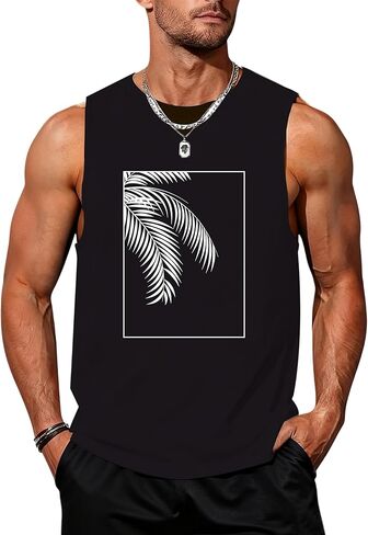 Mens Beach Tank Tops Summer Hawaii Vacation Graphic Muscle Palm Tree Sleeveless Shirts in Kuwait