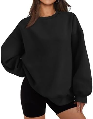 Women's Crew Neck Oversized Sweatshirt - Drop Shoulder Rib Trim Pullover in Saudi Arabia