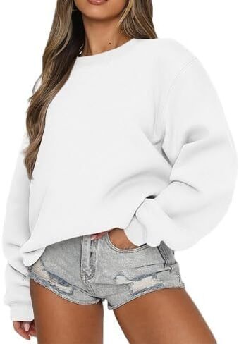 Women's Crew Neck Oversized Sweatshirt - Drop Shoulder Rib Trim Pullover in Saudi Arabia