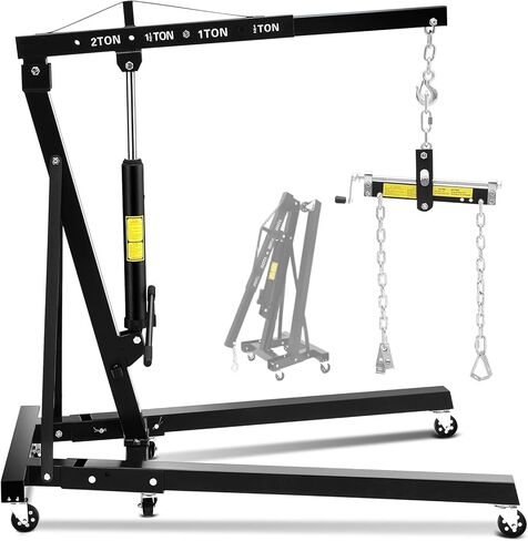 GlowSol 2 Ton Hydraulic Engine Hoist with Lever Stabilizer, Cherry Picker Engine Hoist, 4400LBS Heavy Duty Garage Crane with 6 Swivel Casters & Adjustable Telescopic Boom, for Auto Repair & Workshop in Saudi Arabia