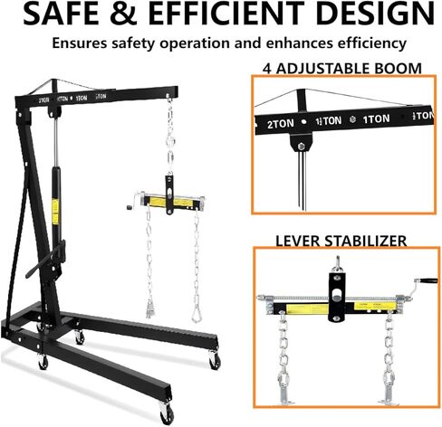 GlowSol 2 Ton Hydraulic Engine Hoist with Lever Stabilizer, Cherry Picker Engine Hoist, 4400LBS Heavy Duty Garage Crane with 6 Swivel Casters & Adjustable Telescopic Boom, for Auto Repair & Workshop in Saudi Arabia