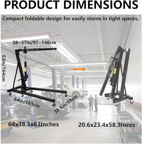 GlowSol 2 Ton Hydraulic Engine Hoist with Lever Stabilizer, Cherry Picker Engine Hoist, 4400LBS Heavy Duty Garage Crane with 6 Swivel Casters & Adjustable Telescopic Boom, for Auto Repair & Workshop in Saudi Arabia