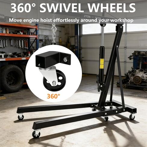 GlowSol 2 Ton Hydraulic Engine Hoist with Lever Stabilizer, Cherry Picker Engine Hoist, 4400LBS Heavy Duty Garage Crane with 6 Swivel Casters & Adjustable Telescopic Boom, for Auto Repair & Workshop in Saudi Arabia