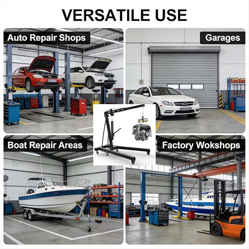 GlowSol 2 Ton Hydraulic Engine Hoist with Lever Stabilizer, Cherry Picker Engine Hoist, 4400LBS Heavy Duty Garage Crane with 6 Swivel Casters & Adjustable Telescopic Boom, for Auto Repair & Workshop in Saudi Arabia