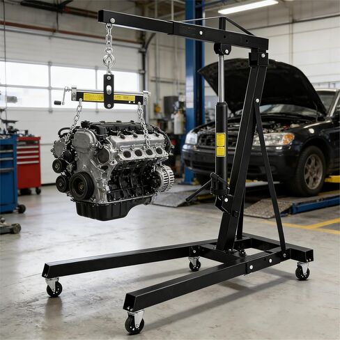 GlowSol 2 Ton Hydraulic Engine Hoist with Lever Stabilizer, Cherry Picker Engine Hoist, 4400LBS Heavy Duty Garage Crane with 6 Swivel Casters & Adjustable Telescopic Boom, for Auto Repair & Workshop in Saudi Arabia