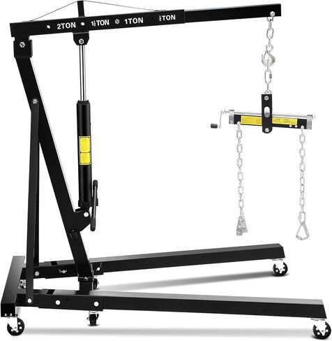 GlowSol 2 Ton Hydraulic Engine Hoist with Lever Stabilizer, Cherry Picker Engine Hoist, 4400LBS Heavy Duty Garage Crane with 6 Swivel Casters & Adjustable Telescopic Boom, for Auto Repair & Workshop in Saudi Arabia