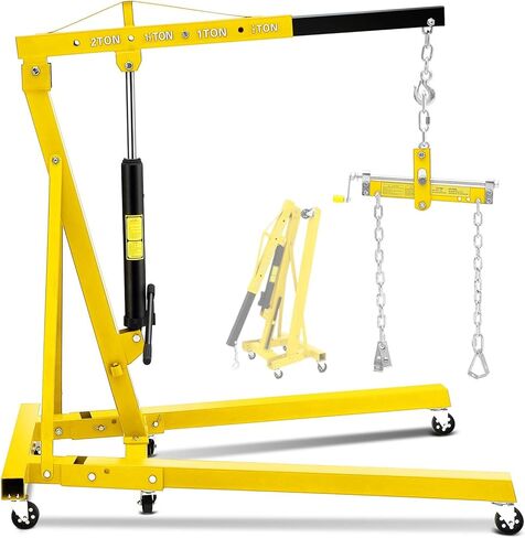 GlowSol 2 Ton Hydraulic Engine Hoist with Lever Stabilizer, Cherry Picker Engine Hoist, 4400LBS Heavy Duty Garage Crane with 6 Swivel Casters & Adjustable Telescopic Boom, for Auto Repair & Workshop in Saudi Arabia