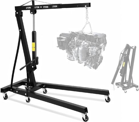 GlowSol 2 Ton Hydraulic Engine Hoist with Lever Stabilizer, Cherry Picker Engine Hoist, 4400LBS Heavy Duty Garage Crane with 6 Swivel Casters & Adjustable Telescopic Boom, for Auto Repair & Workshop in Saudi Arabia