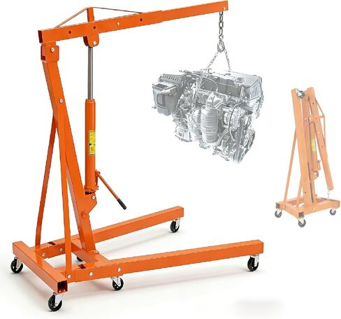 GlowSol 2 Ton Hydraulic Engine Hoist with Lever Stabilizer, Cherry Picker Engine Hoist, 4400LBS Heavy Duty Garage Crane with 6 Swivel Casters & Adjustable Telescopic Boom, for Auto Repair & Workshop in Saudi Arabia