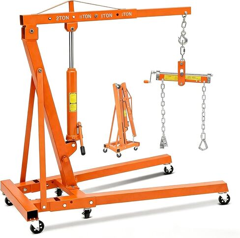 GlowSol 2 Ton Hydraulic Engine Hoist with Lever Stabilizer, Cherry Picker Engine Hoist, 4400LBS Heavy Duty Garage Crane with 6 Swivel Casters & Adjustable Telescopic Boom, for Auto Repair & Workshop in Saudi Arabia