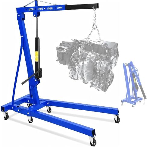 GlowSol 2 Ton Hydraulic Engine Hoist with Lever Stabilizer, Cherry Picker Engine Hoist, 4400LBS Heavy Duty Garage Crane with 6 Swivel Casters & Adjustable Telescopic Boom, for Auto Repair & Workshop in Saudi Arabia