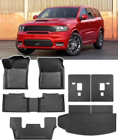 for Dodge Durango Floor Mats: 2016-2026 6-Seater Car Accessories, All-Weather TPE Rubber Backrest mats & Cargo Liner & Carpets Custom Fit for Durango 2025 2024 2023 2022 2021 2020 2019 2018 2017 in Saudi Arabia