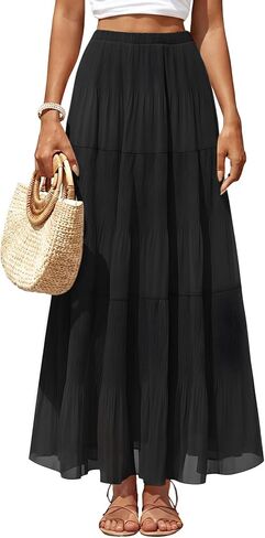 تنورة نسائية طويلة من الشيفون بطيات مرنة عالية الخصر بوهو على شكل حرف a للخريف تنانير طويلة بيضاء مع بطانة in Kuwait