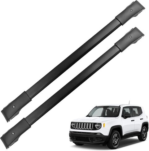 حامل أمتعة بقضبان متقاطعة على السقف مناسب لسيارة Jeep Ranegade 2015-2021 أقصى حمولة 200 رطل/90 كجم لحقيبة حمل البضائع والأمتعة وقوارب الكاياك والدراجة على الجليد ولوح التزلج in Saudi Arabia