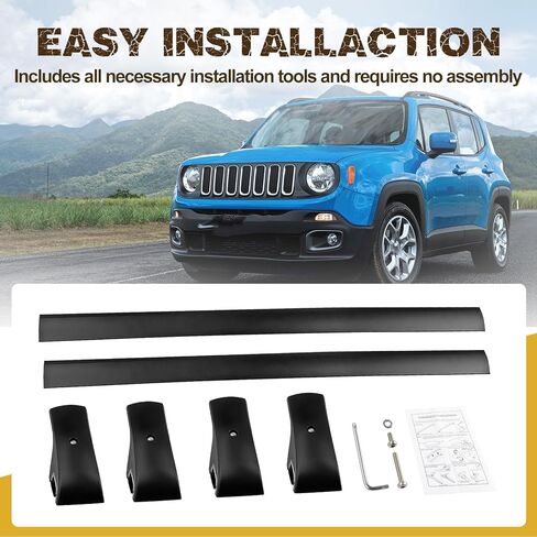 حامل أمتعة بقضبان متقاطعة على السقف مناسب لسيارة Jeep Ranegade 2015-2021 أقصى حمولة 200 رطل/90 كجم لحقيبة حمل البضائع والأمتعة وقوارب الكاياك والدراجة على الجليد ولوح التزلج in Saudi Arabia