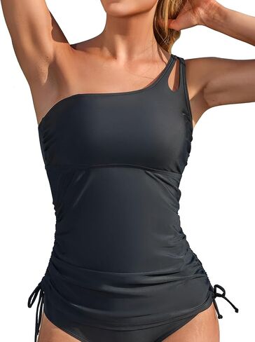 Charmo One Shoulder Tankini Tops for Women 2026 Tummy Control Bathing Suit Top Drawstring Side Swimwear Swim Top in Saudi Arabia