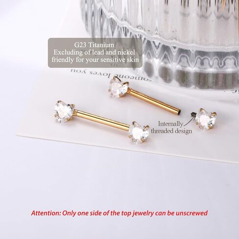 FUNLMO Nipple Piercing Jewelry G23 Titanium Nipple Rings Nipple Jewelry Tongue Ring Internally Threaded Nipple Bar Bridge Piercing Jewelry in Saudi Arabia