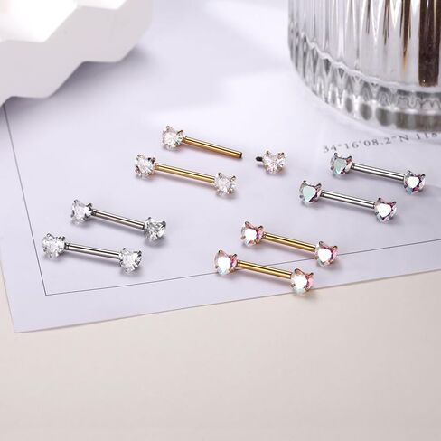 FUNLMO Nipple Piercing Jewelry G23 Titanium Nipple Rings Nipple Jewelry Tongue Ring Internally Threaded Nipple Bar Bridge Piercing Jewelry in Saudi Arabia