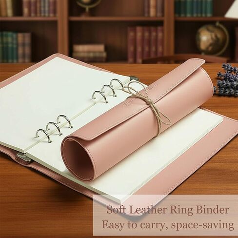 A5 PU Leather Binder Cover, 6 Ring Loose Leaf Notebook with 60 Sheets Blank Dowling Paper, Refillable Round Ring A5 Binder for School Supplies, Meeting Records, Budget Notebook Folder(Pink) in Kuwait