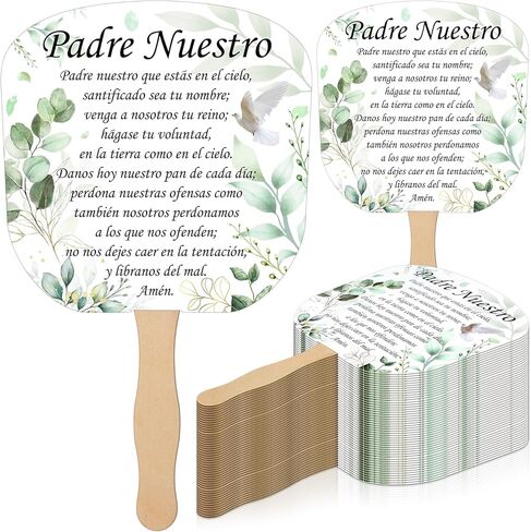 Geelin 50 Packs Spanish Christian Church Fans Handheld Bulk Religious Bible Verse Funeral Fans with Wooden Handle for Church Visitor Welcome Gifts Women Men Services in Saudi Arabia