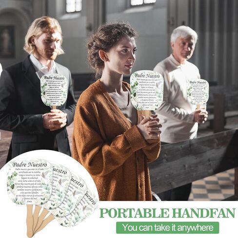 Geelin 50 Packs Spanish Christian Church Fans Handheld Bulk Religious Bible Verse Funeral Fans with Wooden Handle for Church Visitor Welcome Gifts Women Men Services in Saudi Arabia