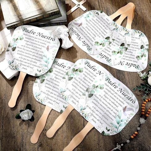 Geelin 50 Packs Spanish Christian Church Fans Handheld Bulk Religious Bible Verse Funeral Fans with Wooden Handle for Church Visitor Welcome Gifts Women Men Services in Saudi Arabia