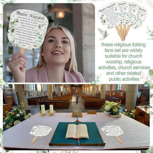 Geelin 50 Packs Spanish Christian Church Fans Handheld Bulk Religious Bible Verse Funeral Fans with Wooden Handle for Church Visitor Welcome Gifts Women Men Services in Saudi Arabia
