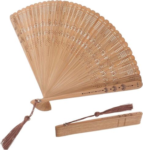Garneck Bamboo Hand Fan - Art Silk Decorative Folding Fan - Eastern Style Carved Elegant Hand Fan - Handfan Gift for Birthday Dancing Wedding Party in Saudi Arabia