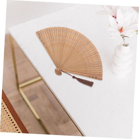 Garneck Bamboo Hand Fan - Art Silk Decorative Folding Fan - Eastern Style Carved Elegant Hand Fan - Handfan Gift for Birthday Dancing Wedding Party in Saudi Arabia