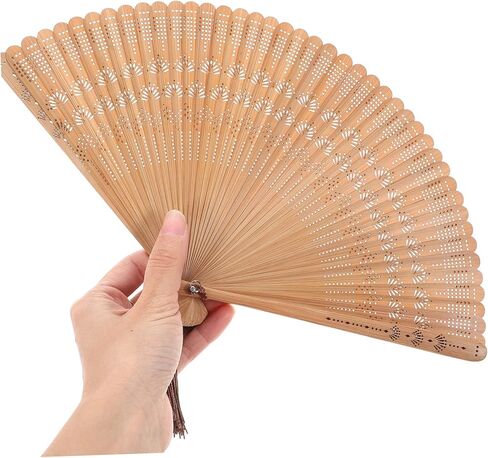 Garneck Bamboo Hand Fan - Art Silk Decorative Folding Fan - Eastern Style Carved Elegant Hand Fan - Handfan Gift for Birthday Dancing Wedding Party in Saudi Arabia