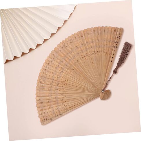 Garneck Bamboo Hand Fan - Art Silk Decorative Folding Fan - Eastern Style Carved Elegant Hand Fan - Handfan Gift for Birthday Dancing Wedding Party in Saudi Arabia