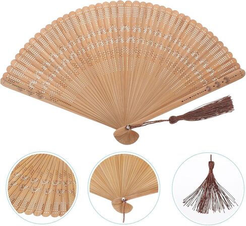 Garneck Bamboo Hand Fan - Art Silk Decorative Folding Fan - Eastern Style Carved Elegant Hand Fan - Handfan Gift for Birthday Dancing Wedding Party in Saudi Arabia