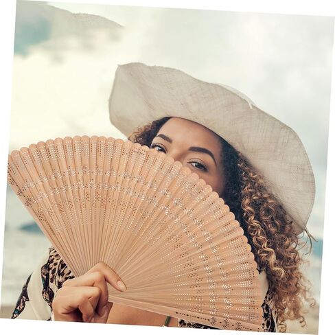 Garneck Bamboo Hand Fan - Art Silk Decorative Folding Fan - Eastern Style Carved Elegant Hand Fan - Handfan Gift for Birthday Dancing Wedding Party in Saudi Arabia