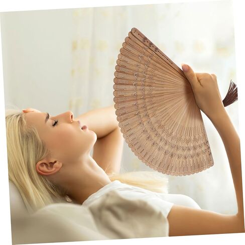 Garneck Bamboo Hand Fan - Art Silk Decorative Folding Fan - Eastern Style Carved Elegant Hand Fan - Handfan Gift for Birthday Dancing Wedding Party in Saudi Arabia