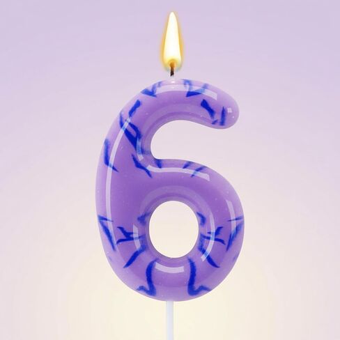 Lounsweer Number 6 Kpop Party Birthday Candles 2.4 ×1.6" Purple Number Birthday Candles with Themed Tattoo Cake Topper Candle for Kpop Theme Party Anniversary Cake Decoration Supplies Favors in Saudi Arabia