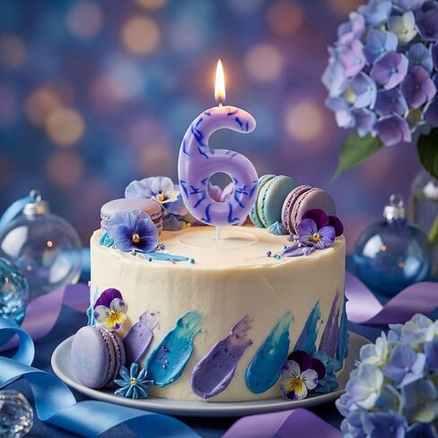 Lounsweer Number 6 Kpop Party Birthday Candles 2.4 ×1.6" Purple Number Birthday Candles with Themed Tattoo Cake Topper Candle for Kpop Theme Party Anniversary Cake Decoration Supplies Favors in Saudi Arabia