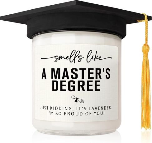 Masters Degree Graduation Gifts- Funny Masters Degree Candle with Mortarboard- Graduation Gifts for Her/Him/Graduates, Grad Gift for Women/Men, Lavender, Soy Wax in Saudi Arabia