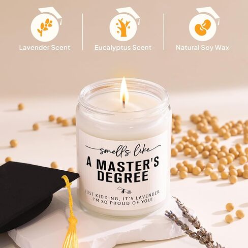 Masters Degree Graduation Gifts- Funny Masters Degree Candle with Mortarboard- Graduation Gifts for Her/Him/Graduates, Grad Gift for Women/Men, Lavender, Soy Wax in Saudi Arabia