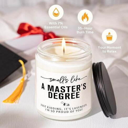 Masters Degree Graduation Gifts- Funny Masters Degree Candle with Mortarboard- Graduation Gifts for Her/Him/Graduates, Grad Gift for Women/Men, Lavender, Soy Wax in Saudi Arabia