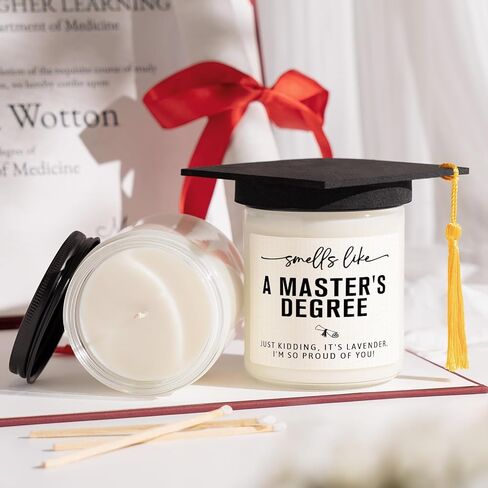 Masters Degree Graduation Gifts- Funny Masters Degree Candle with Mortarboard- Graduation Gifts for Her/Him/Graduates, Grad Gift for Women/Men, Lavender, Soy Wax in Saudi Arabia