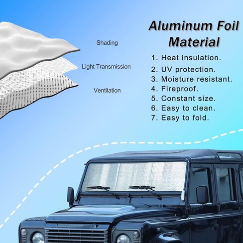 Windshield Sun Shade for Land Rover Defender 90 110 130 Accessories Car Silver Thicken 5-Layer UV Reflector Auto Front Window Sunshade Visor Shield Cover and Keep Your Vehicle Cool (2004-18 1PCS) in Saudi Arabia