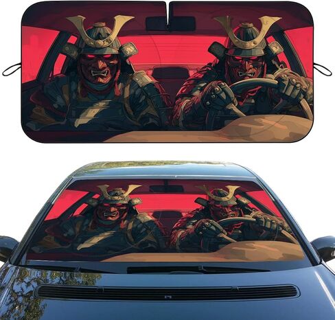 Japanese Samurai Car Window Sun Shield Anime Oni Mask Neon Cyberpunk Front Window Sun Shade Block UV Rays Sun Shade Visor Protector for Car Sedan Truck SUV Accessories 59" L x 31.5" W in Saudi Arabia
