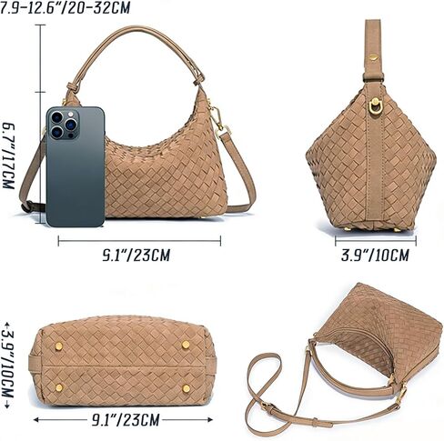 حقائب هوبو من جلد الغزال البني من SKYK للنساء، محفظة كتف عصرية تحت الإبط، حقيبة كروس هلالية منسوجة، حقيبة يد مترهل (كاكي) in Kuwait