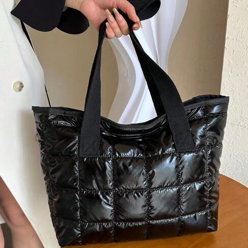 Women's Large Padded Tote Bag - Winter Casual, Lightweight & Spacious with Zipper Closure, Durable Polyester, Coffee & Black in Saudi Arabia