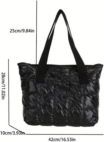 Women's Large Padded Tote Bag - Winter Casual, Lightweight & Spacious with Zipper Closure, Durable Polyester, Coffee & Black in Saudi Arabia