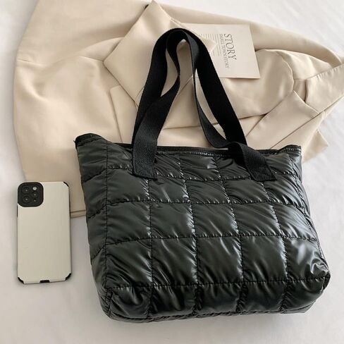 Women's Large Padded Tote Bag - Winter Casual, Lightweight & Spacious with Zipper Closure, Durable Polyester, Coffee & Black in Saudi Arabia