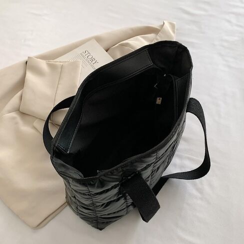 Women's Large Padded Tote Bag - Winter Casual, Lightweight & Spacious with Zipper Closure, Durable Polyester, Coffee & Black in Saudi Arabia
