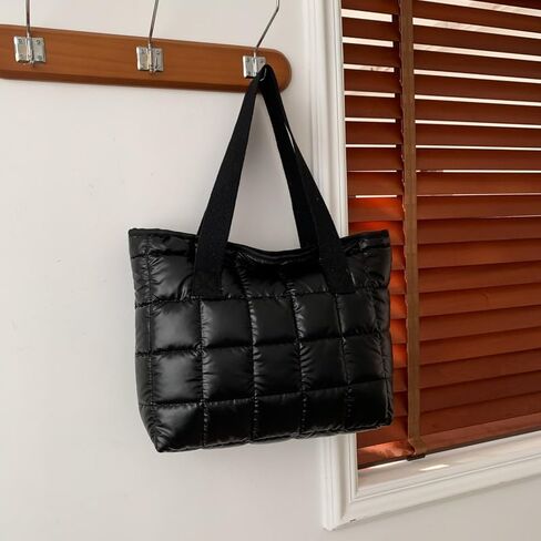 Women's Large Padded Tote Bag - Winter Casual, Lightweight & Spacious with Zipper Closure, Durable Polyester, Coffee & Black in Saudi Arabia
